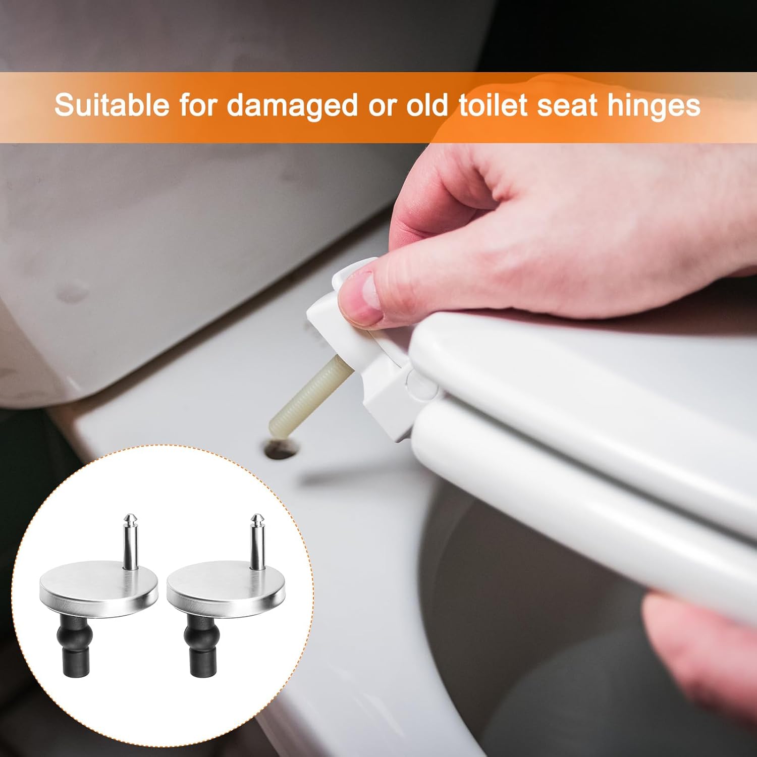 uxcell Juego de 2 fijaciones de bisagra para asiento de inodoro, tornillos de bisagra, fijaciones de asiento de inodoro con base de 2.362 in2.36