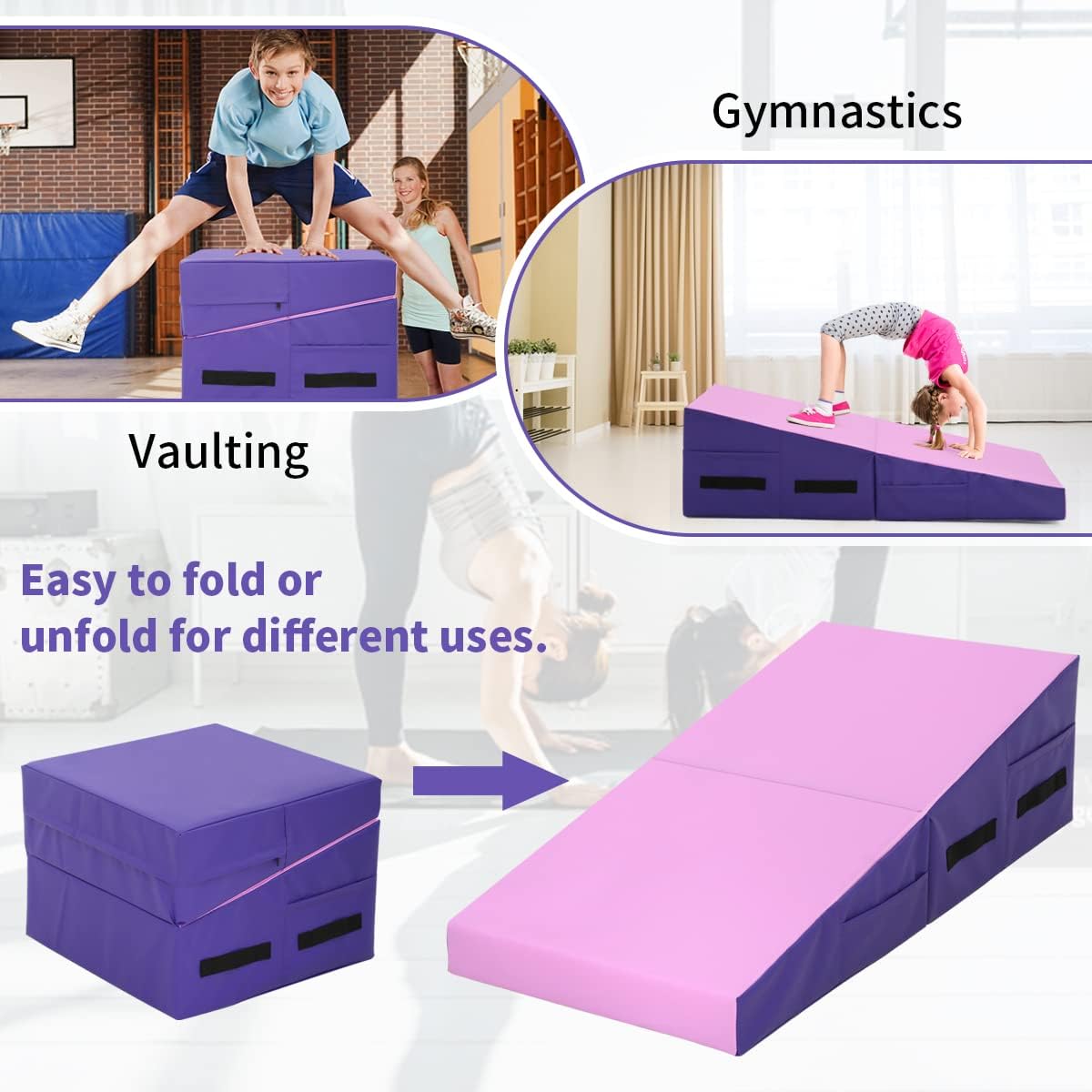 BLKMTY Gymnastics Mat Incline Mats 48″x24″ Folding Tumbling Mats Cheese Wedge Mat Kids Cheese Mat IndoorOutdoor Exercise Yoga Mat for Gymnastics