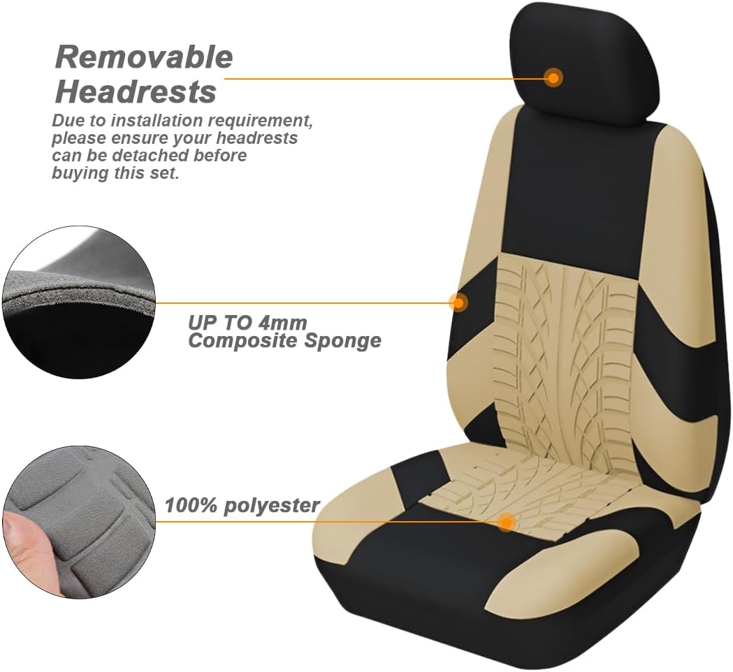 Fundas de asiento delantero de automóvil, 2 protectores de asiento de cubo de poliéster, suaves y transpirables, cojines deportivos de alta calidad,