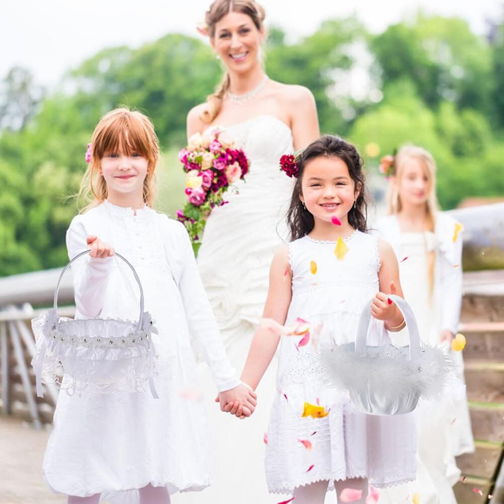ikasus 2 cestas para niña de flores, cesta de flores de boda, cesta de boda de encaje rústico occidental, cesta de pétalos románticos dulces, cesta