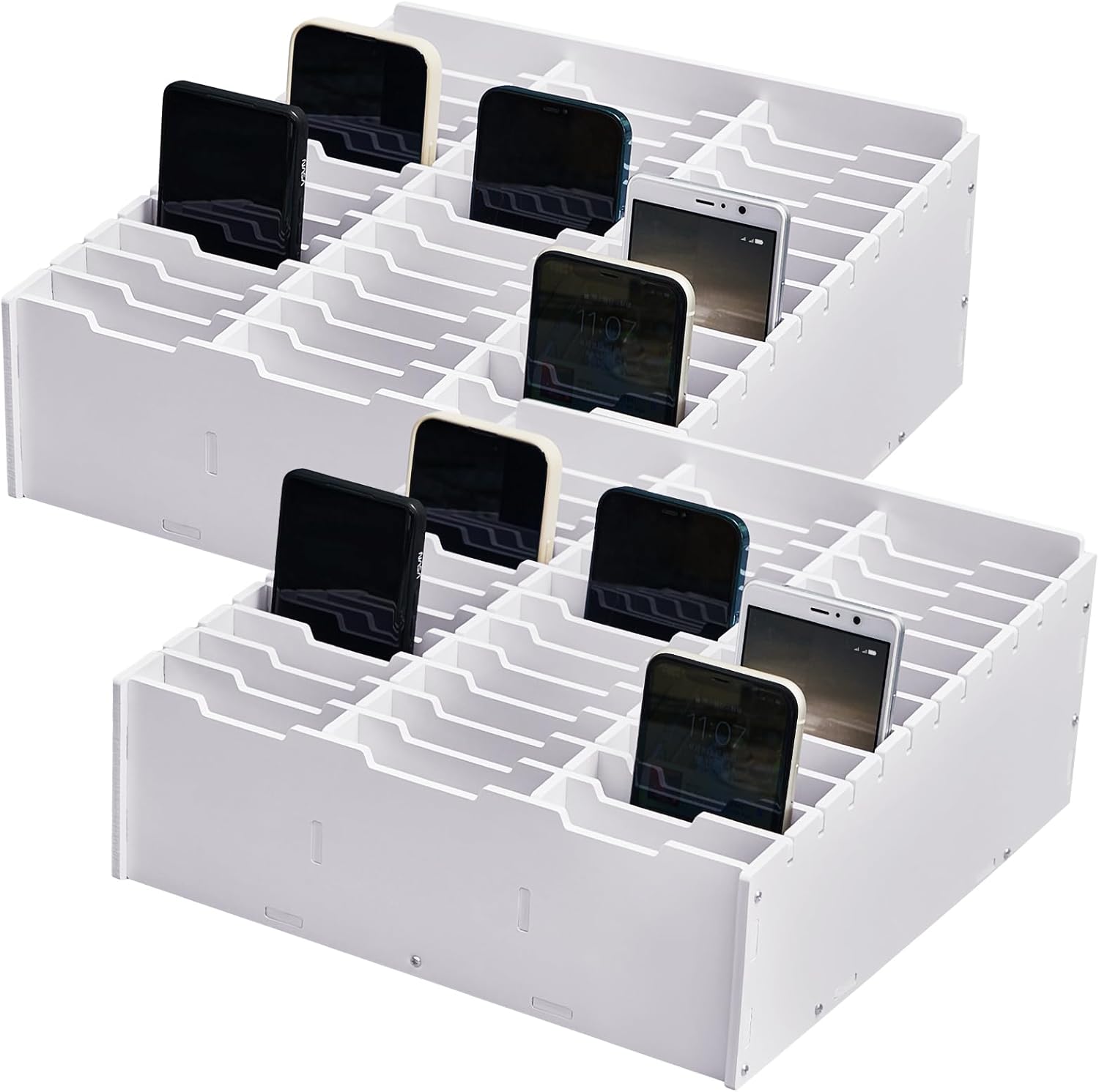 Ctosree 2 soportes para teléfono celular, calculadora de escritorio escolar, caja de almacenamiento, organizador multifuncional para teléfono