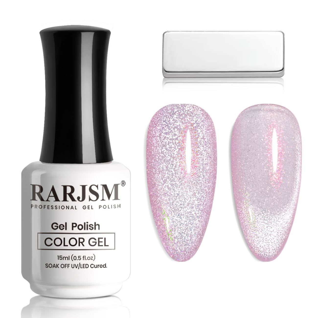 RARJSM Esmalte de uñas de gel de ojo de gato, color aurora, terciopelo plateado, purpurina, rosa y rojo galaxia, esmalte de gel transparente con