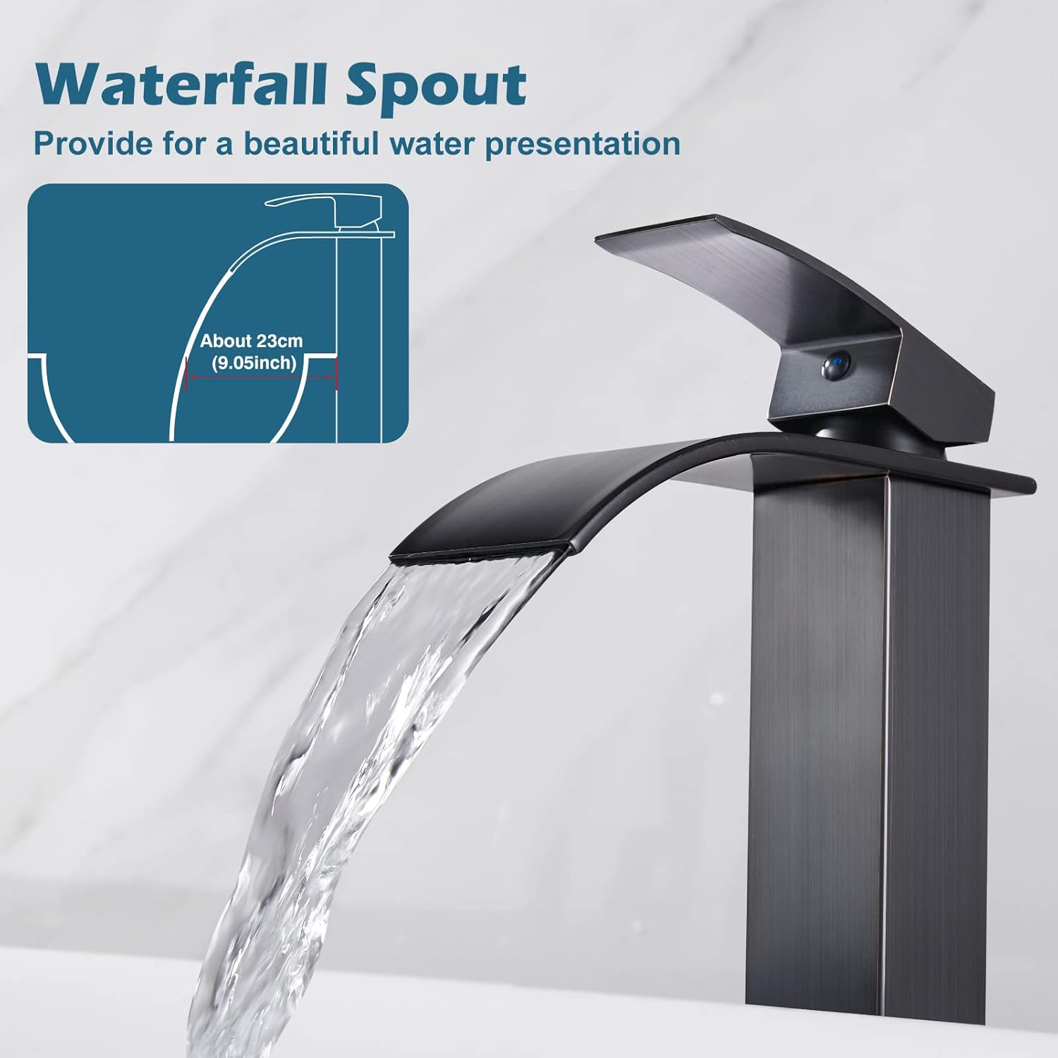 Midanya Grifo alto de bronce aceitado con cascada para lavabo de baño, grifo alto de una sola manija, montaje en cubierta de 1 agujero con boquilla