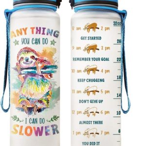 64HYDRO PYL2004008 Botella de agua motivacional de 32 onzas con marcador de tiempo, pintura colorida con perezoso Cualquier cosa que hagas puedo 64HYDRO PYL2004008 Botella de agua motivacional de 32 onzas con marcador de tiempo, pintura colorida con perezoso Cualquier cosa que hagas puedo