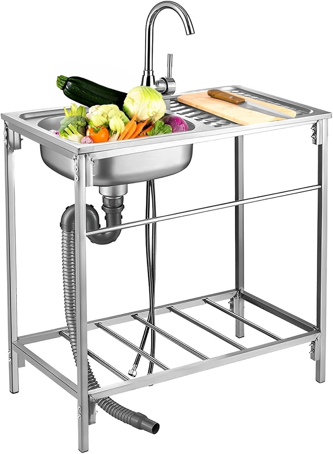 Fregadero de cocina independiente, fregadero de acero inoxidable de 30 x 16 x 30 pulgadas con grifo, fregadero portátil para cocina, lavandería,