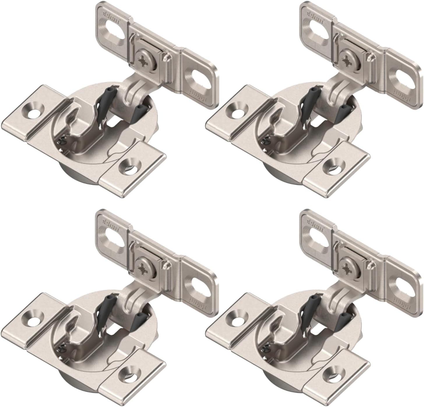 Blum 33B355AF22 – Bisagra compacta de fijación facial de 107 con muelle y placa de montaje, incluye tornillos, paquete de 4