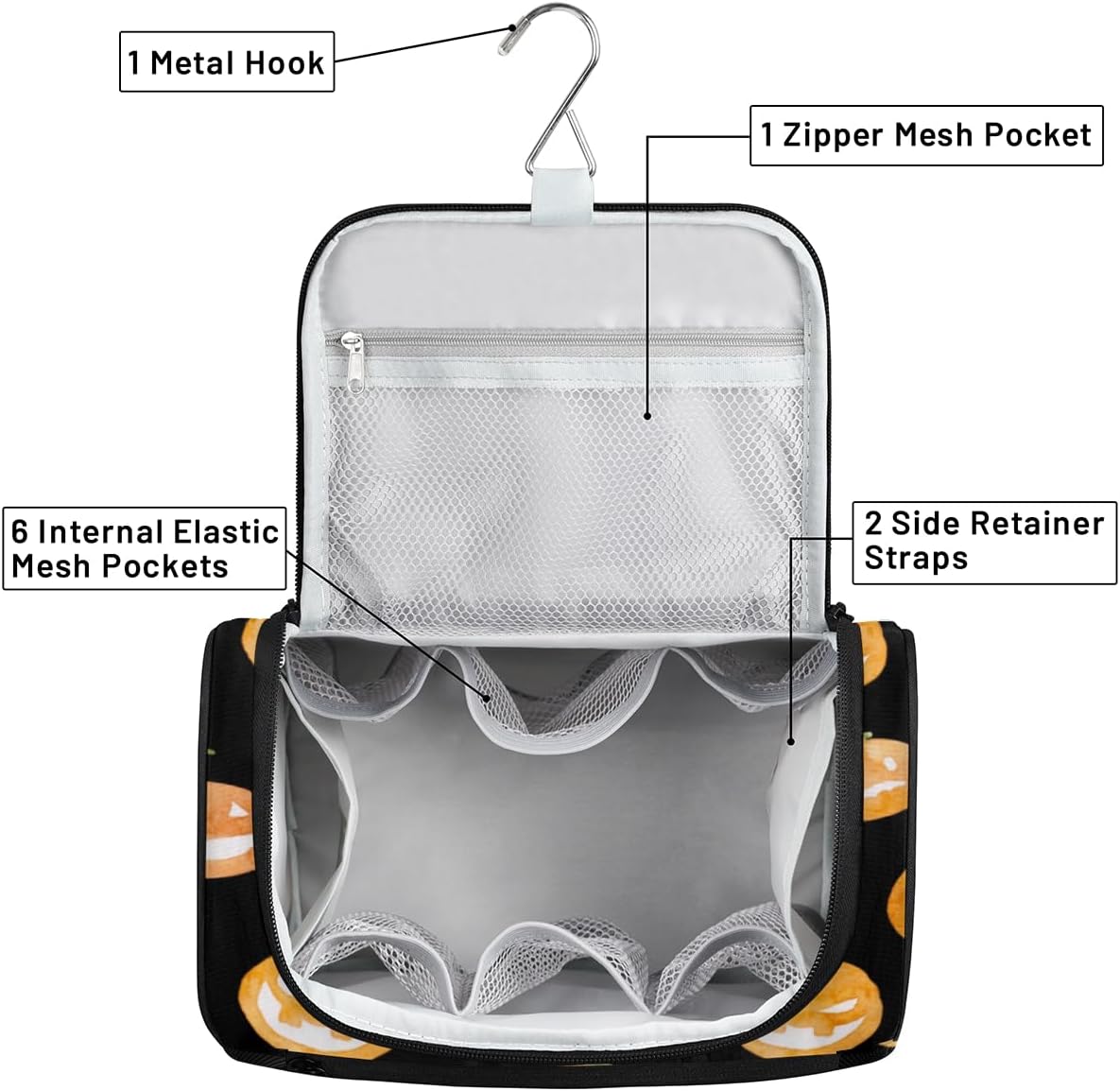 Halloween Modern Decor Toiletry Bag for Women Travel Makeup Organizer with Hanging Hook Traveling Cosmetic Bags for Toiletries Accessories