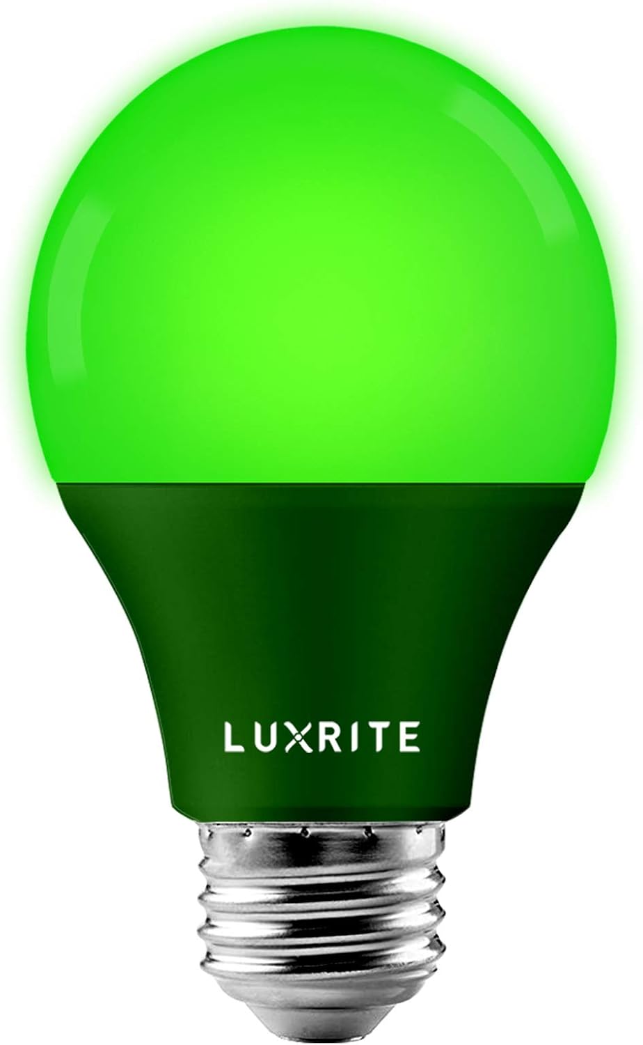 LUXRITE Bombilla LED verde A19, equivalente a 60 W, no regulable, certificación UL, base estándar E26, interior y exterior, porche, Navidad,