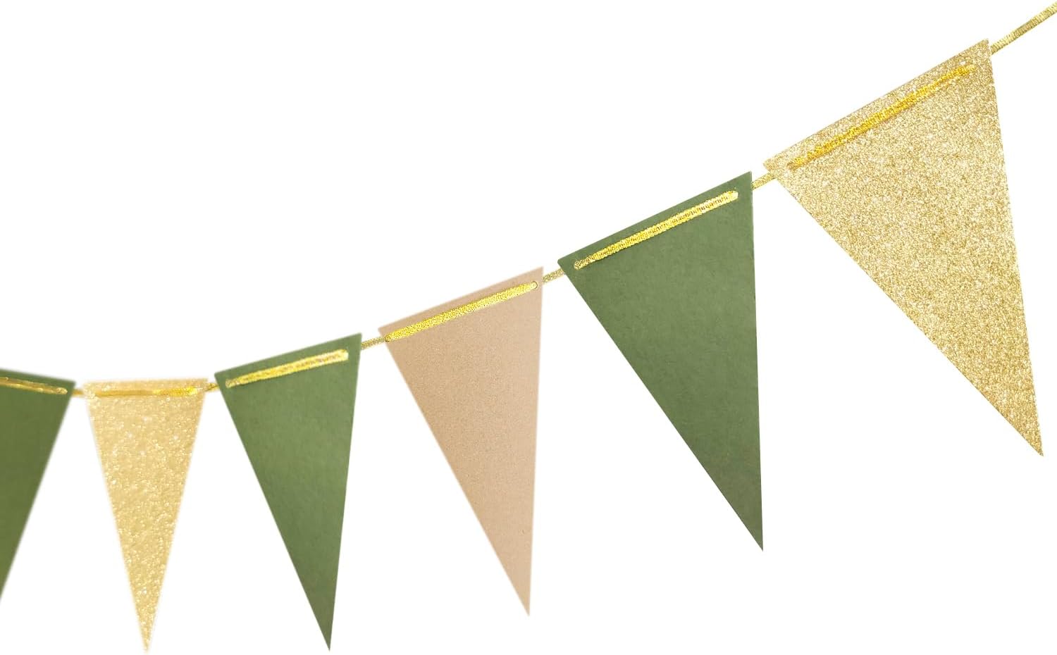 Cartel de papel con purpurina dorada y verde triangular, suministros de decoración de fiesta, letreros para cumpleaños, guardería, aniversario, Año