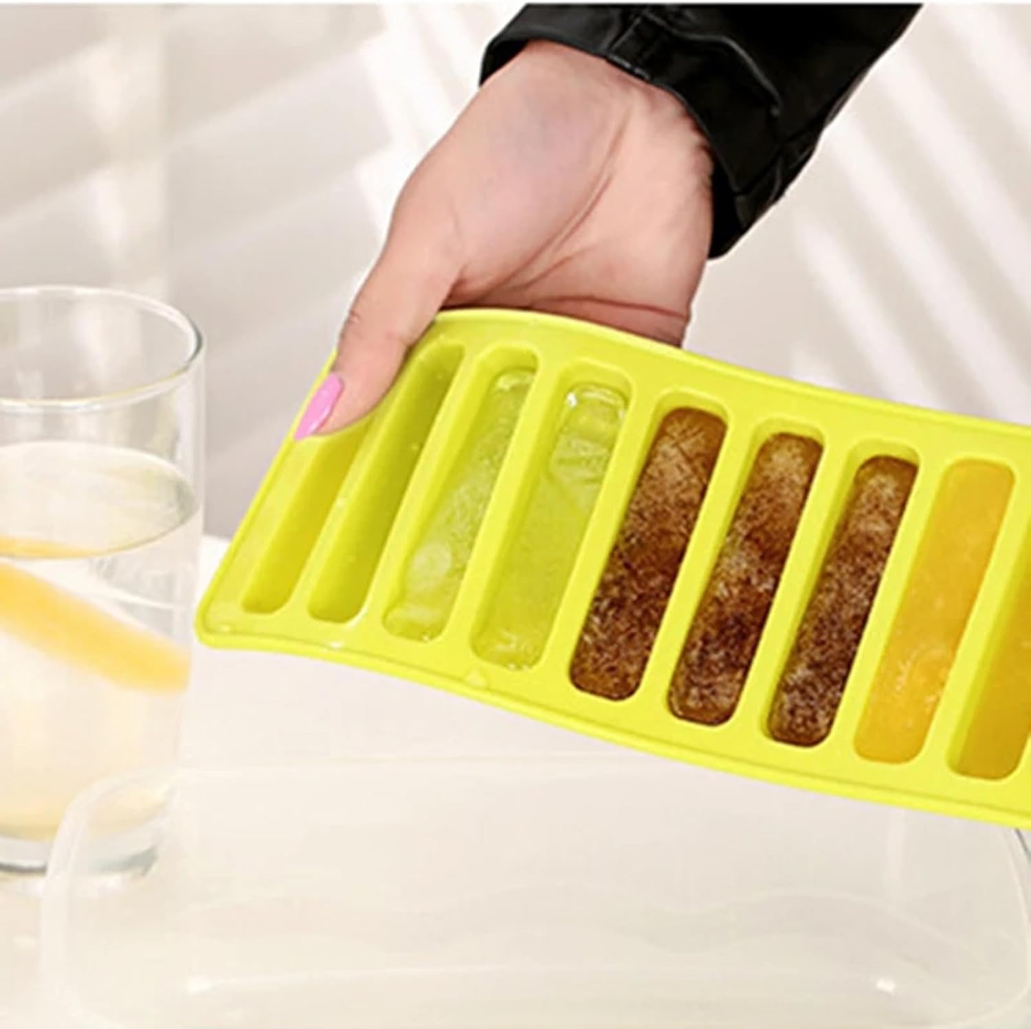 Bandeja de cubitos de hielo para congelador, botella de agua estrecha de silicona, bandeja para cubitos de hielo, bandeja flexible para palitos de