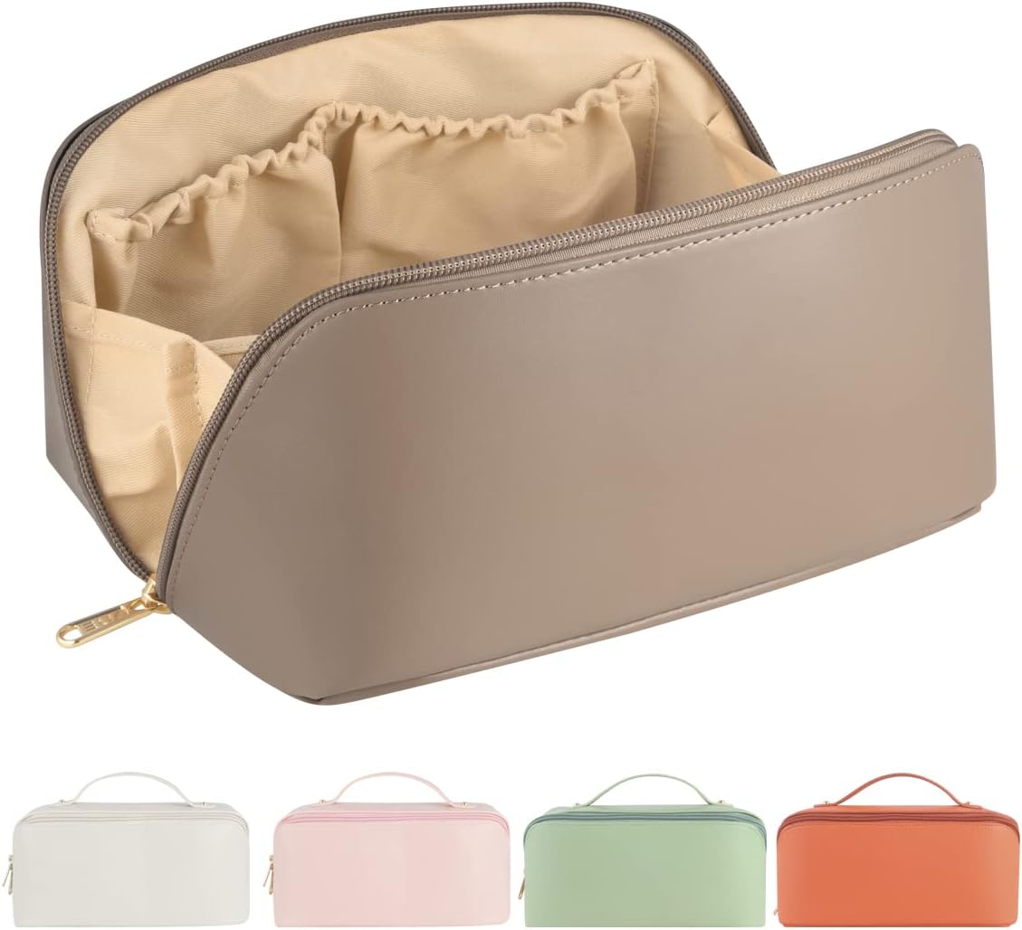 Bolsa de viaje cosmética de gran capacidad para mujeres, bolsa de maquillaje de cuero PU, bolsa de cosméticos grande, bolsa de maquillaje de viaje,