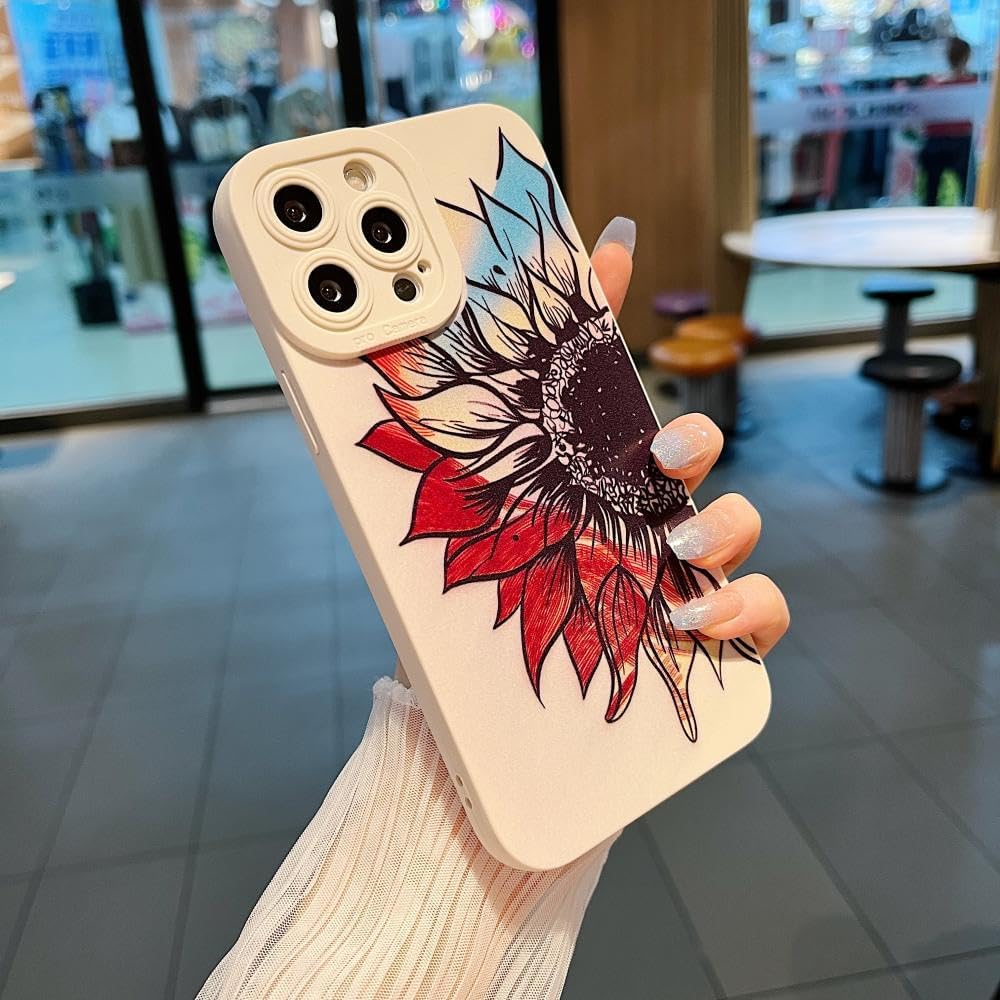 MINSCOSE Funda compatible con iPhone 13 Pro Max, bonito diseño pintado de girasol, delgada, suave, silicona líquida, floral, lisa, protección de
