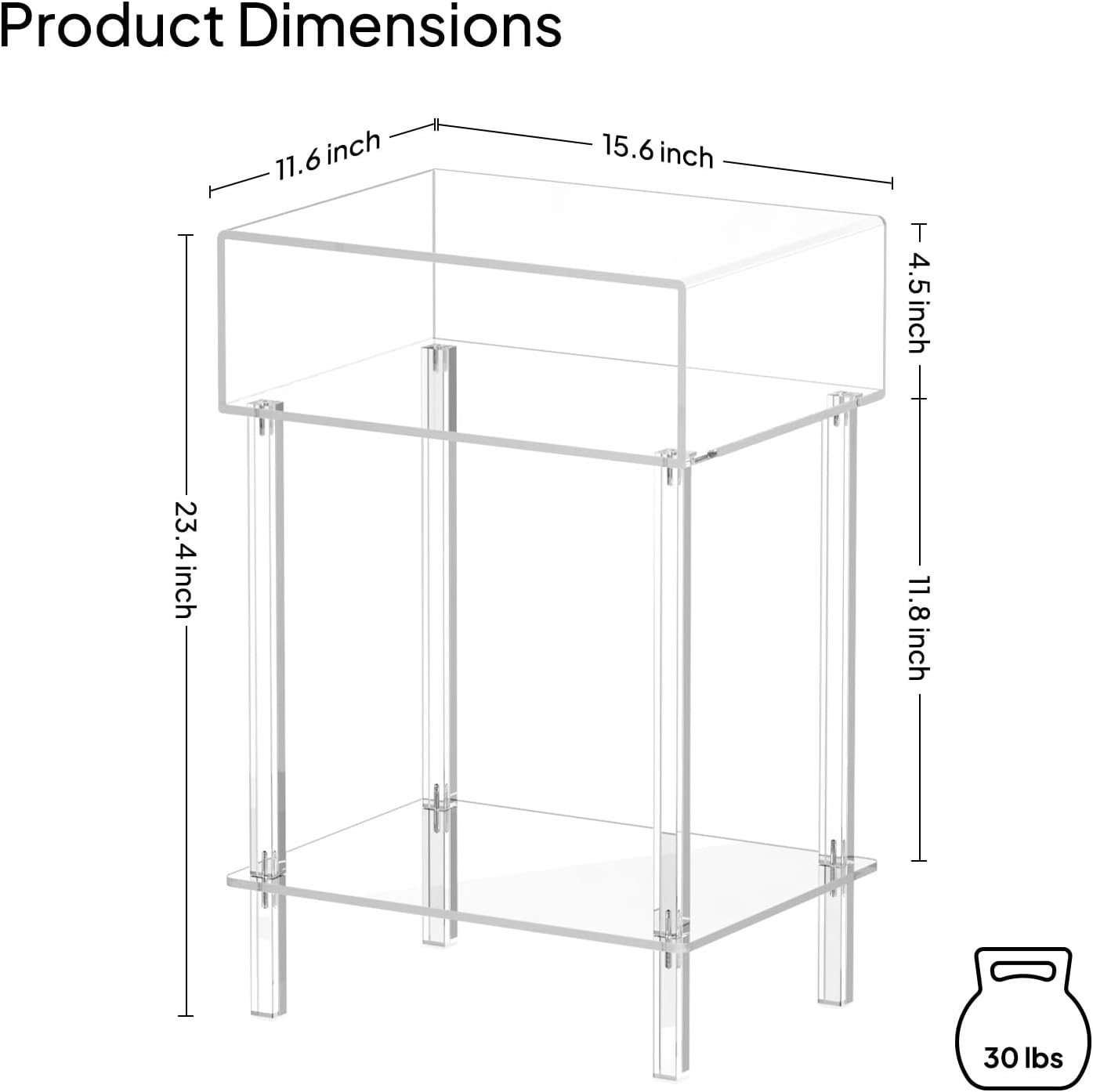 Aquiver Mesita de noche acrílica con patas cuadradas, moderna mesita de noche transparente, mesa auxiliarmesa auxiliar para dormitorio, 15.6