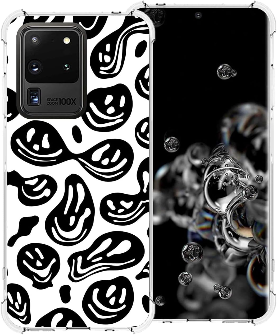 zaztify Funda para teléfono Samsung Galaxy S20 Ultra 5G4GLTE, color blanco y negro divertido trippy goteo sonrisa derretida hippie sonriente