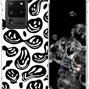 zaztify Funda para teléfono Samsung Galaxy S20 Ultra 5G4GLTE, color blanco y negro divertido trippy goteo sonrisa derretida hippie sonriente zaztify Funda para teléfono Samsung Galaxy S20 Ultra 5G4GLTE, color blanco y negro divertido trippy goteo sonrisa derretida hippie sonriente