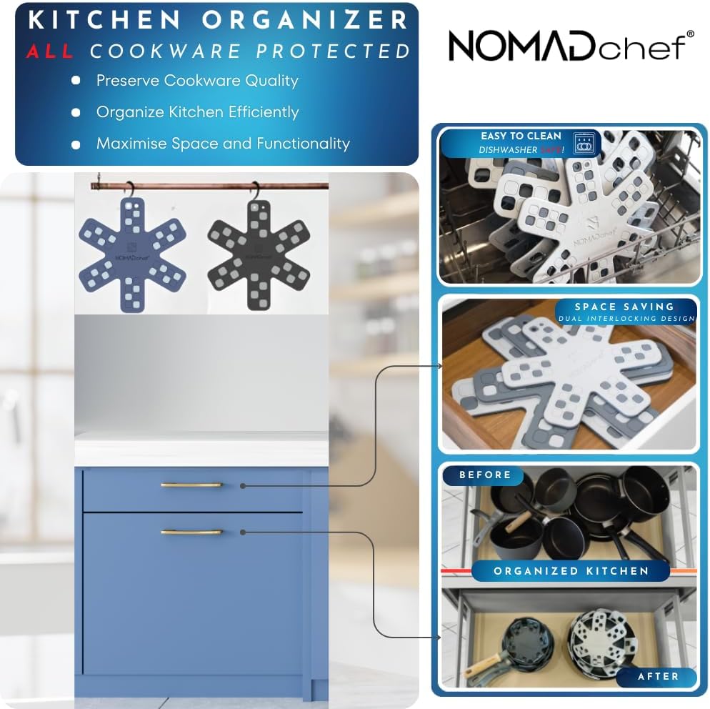 NOMADCHEF Salvamanteles de doble uso para platos calientes y protectores de sartén de silicona para apilar  Alfombrilla de salvamanteles de silicona