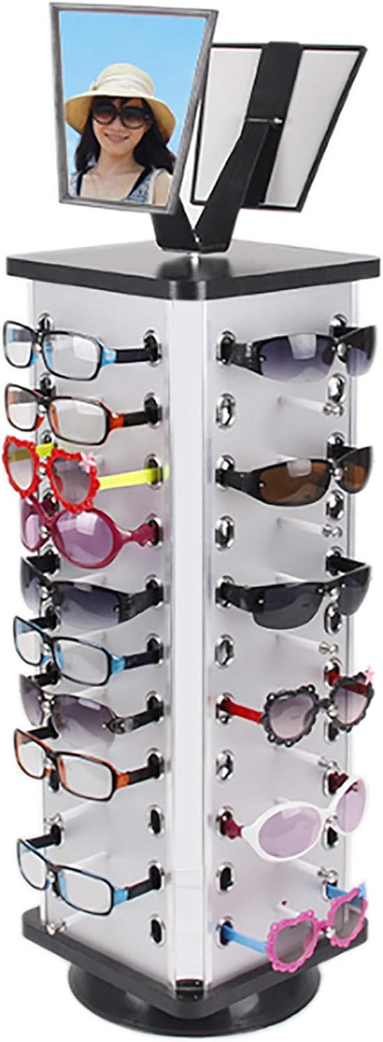 44 pares de exhibidores de lentes de sol, soporte giratorio comercial de 360, soporte de almacenamiento independiente para lentes con espejo,