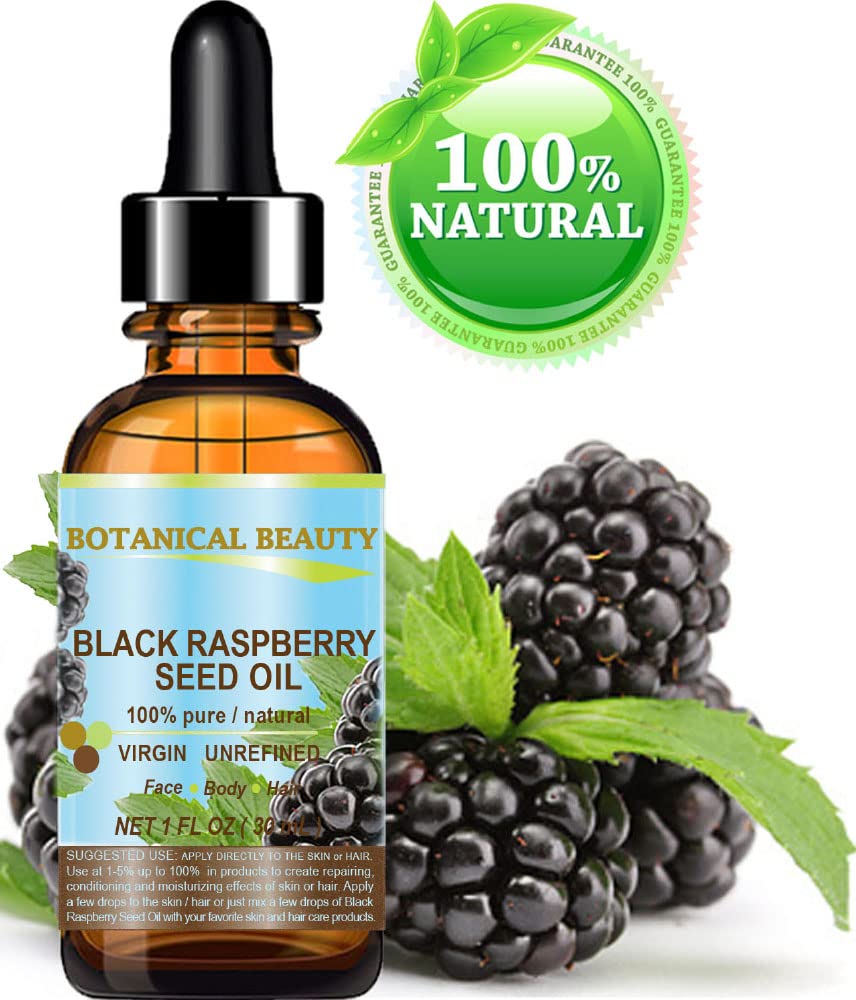 Aceite de semilla de frambuesa negra. Aceite portador prensado en frío. 100% puro, natural, sin diluir, virgen, sin refinar, prensado en frío. 1