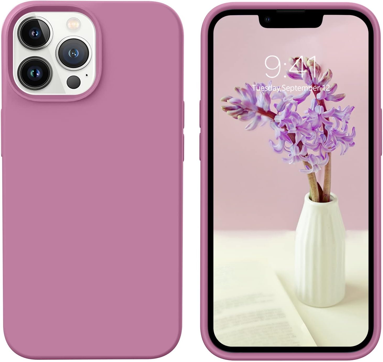 GUAGUA Funda compatible con iPhone 13 Pro Max de 6.7 pulgadas de silicona líquida de gel suave, forro de microfibra delgada, textura de cojín, funda