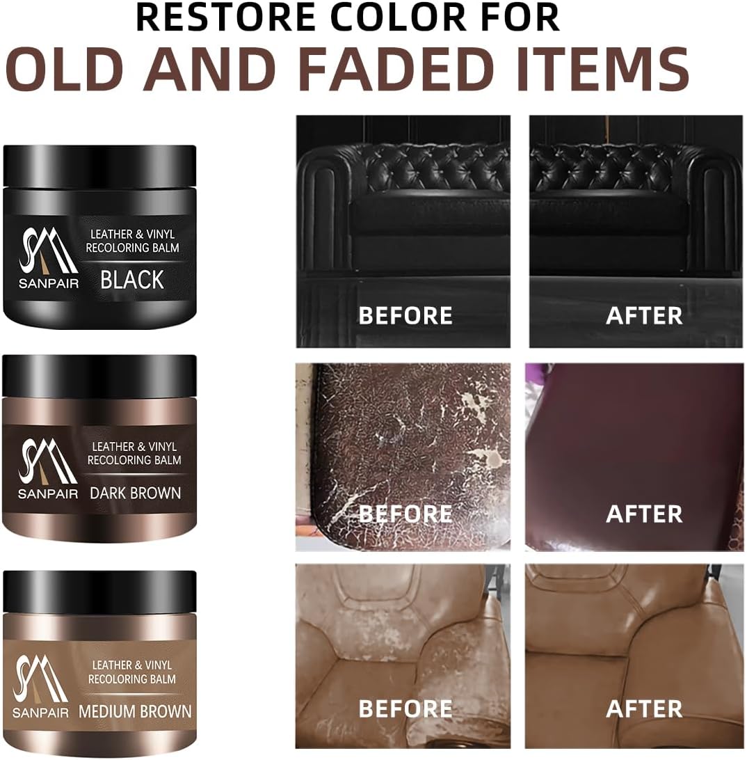 Bálsamo recolorante de cuero negro, restaurador de color de cuero, reparación de arañazos de cuero, bálsamo de cuero, pintura de cuero negro,