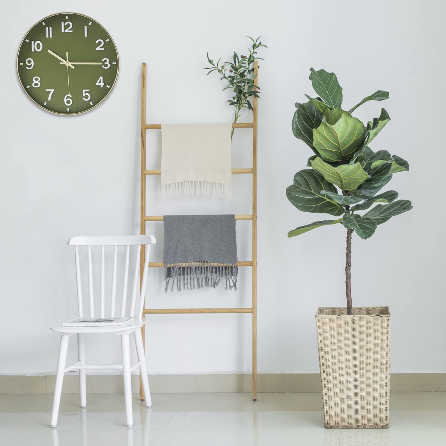 Reloj de pared de 12 pulgadas, moderno, redondo, silencioso, sin tictac, funciona con pilas y se aplica a dormitorio, sala de estar, sala de estudio