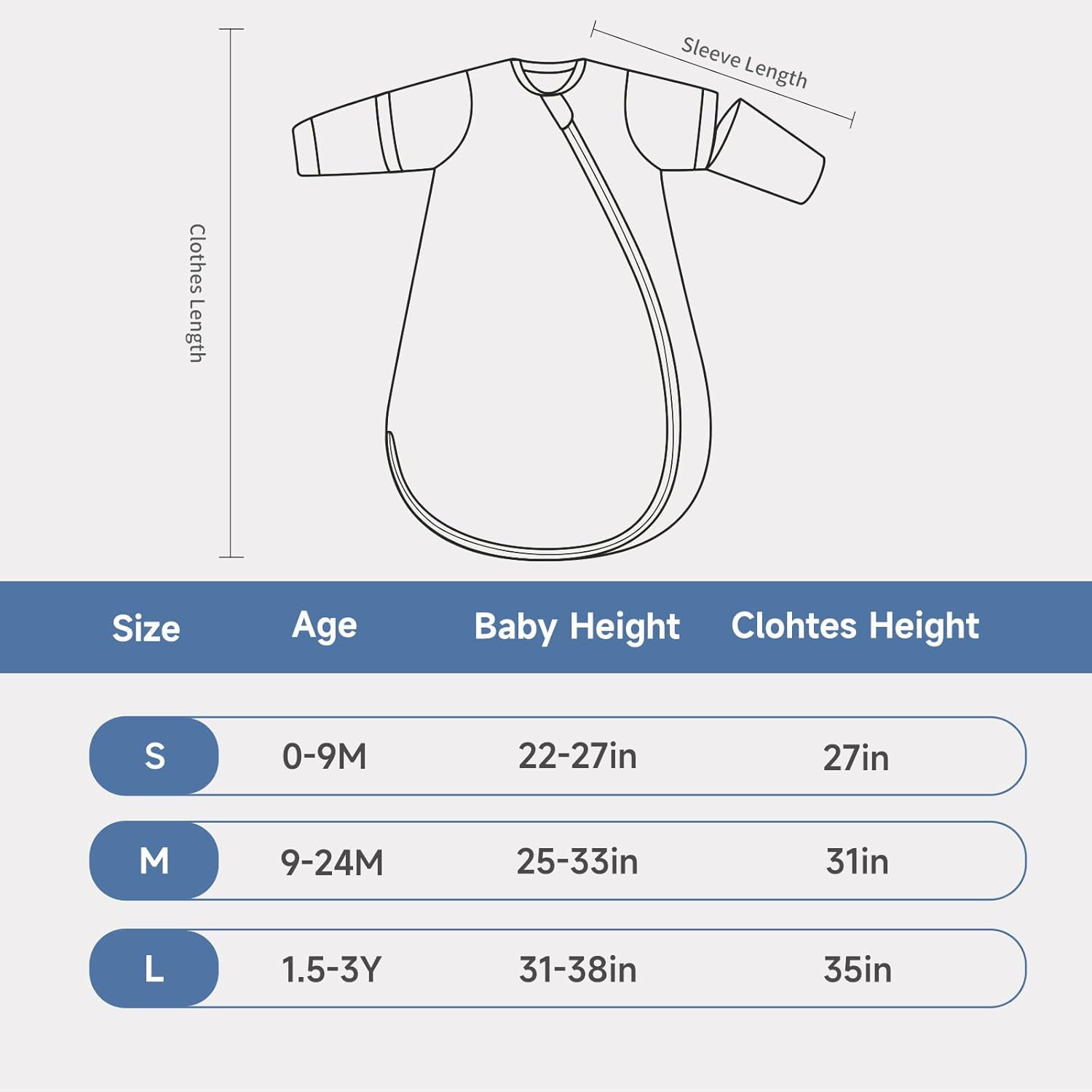 Saco de dormir para bebé, manta termostática de algodón, mangas extraíbles, unisex, saco de dormir para bebés, 2.5 TOG