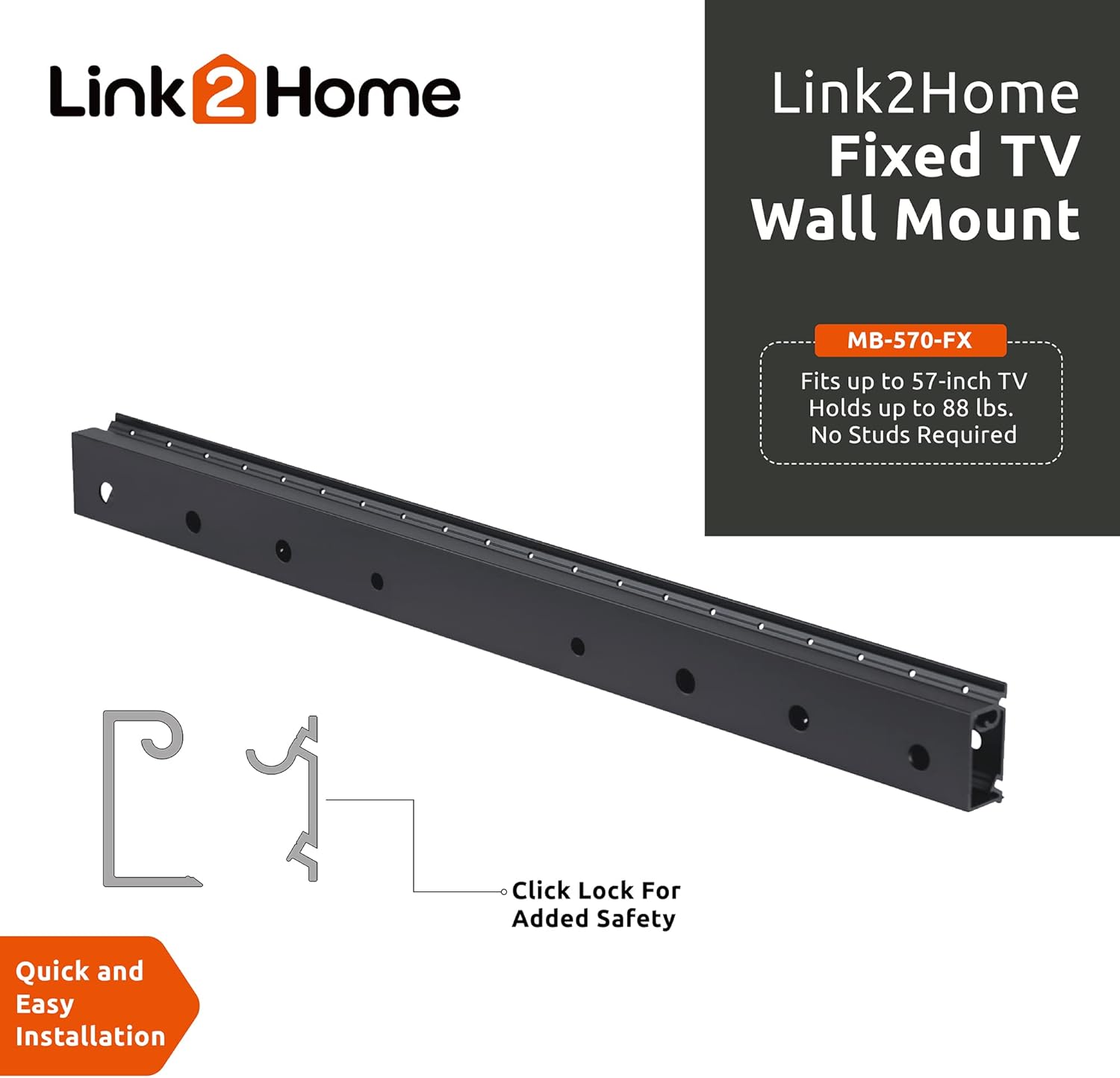 Link2Home Soporte fijo de pared para TV de hasta 57 pulgadas, se monta directamente en paredes de chapa o placas de yeso, no requiere tachuelas,