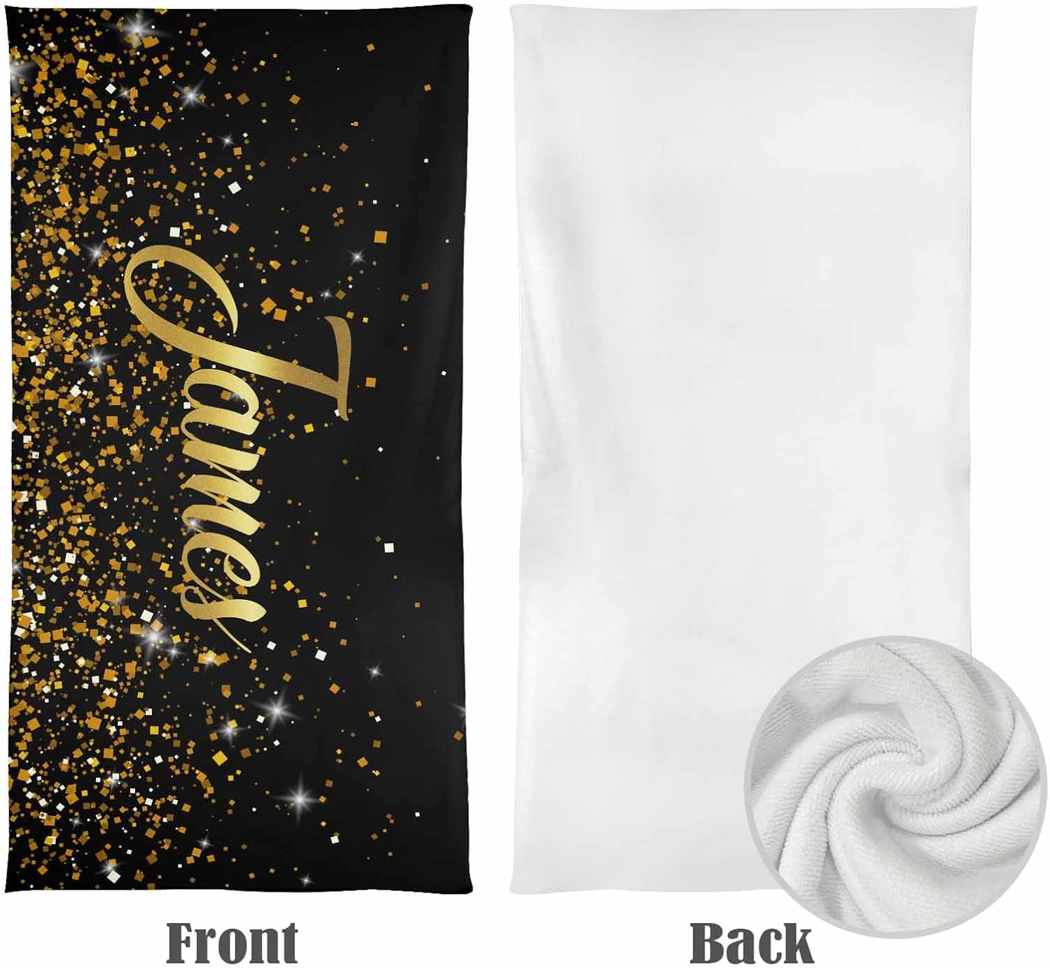 Toalla de playa personalizada con texto dorado brillante, color negro, piscina, natación, viajes, grande, suave, ligera, texto personalizado,