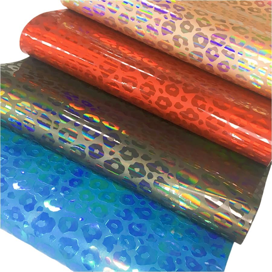 Hojas holográficas de piel sintética color rojo leopardo en relieve, rollo de tela sintética iridiscente de 12 x 53 pulgadas para manualidades,