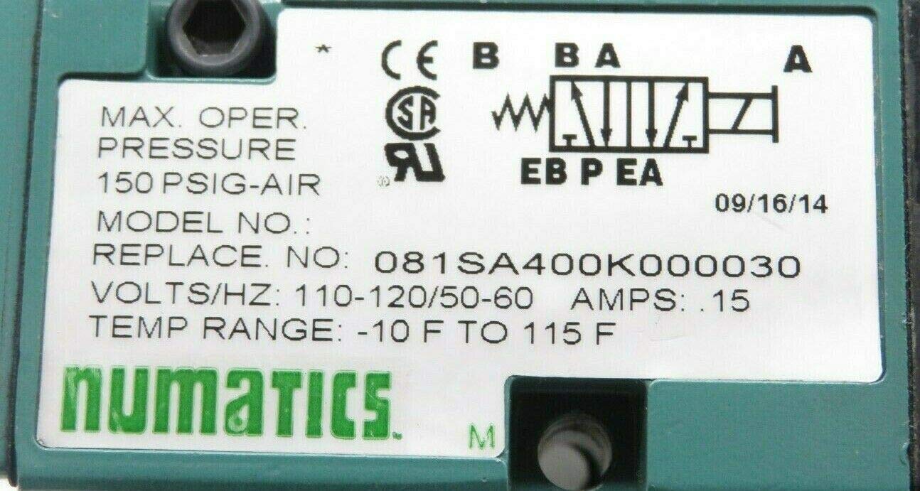 081SA400K000030 Mark 8 Válvula de control direccional, 18″, retorno de resorte, 2 posiciones, 4 vías (52), puertos de presión NPTF, 110 VCA – 120