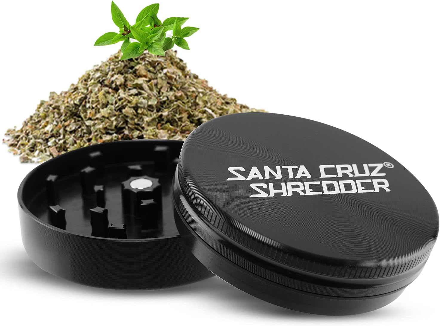 Santa Cruz Shredder Molinillo de hierbas de metal con parte superior moleteada para un agarre más fuerte, 2 piezas de 2.2 pulgadas (negro)