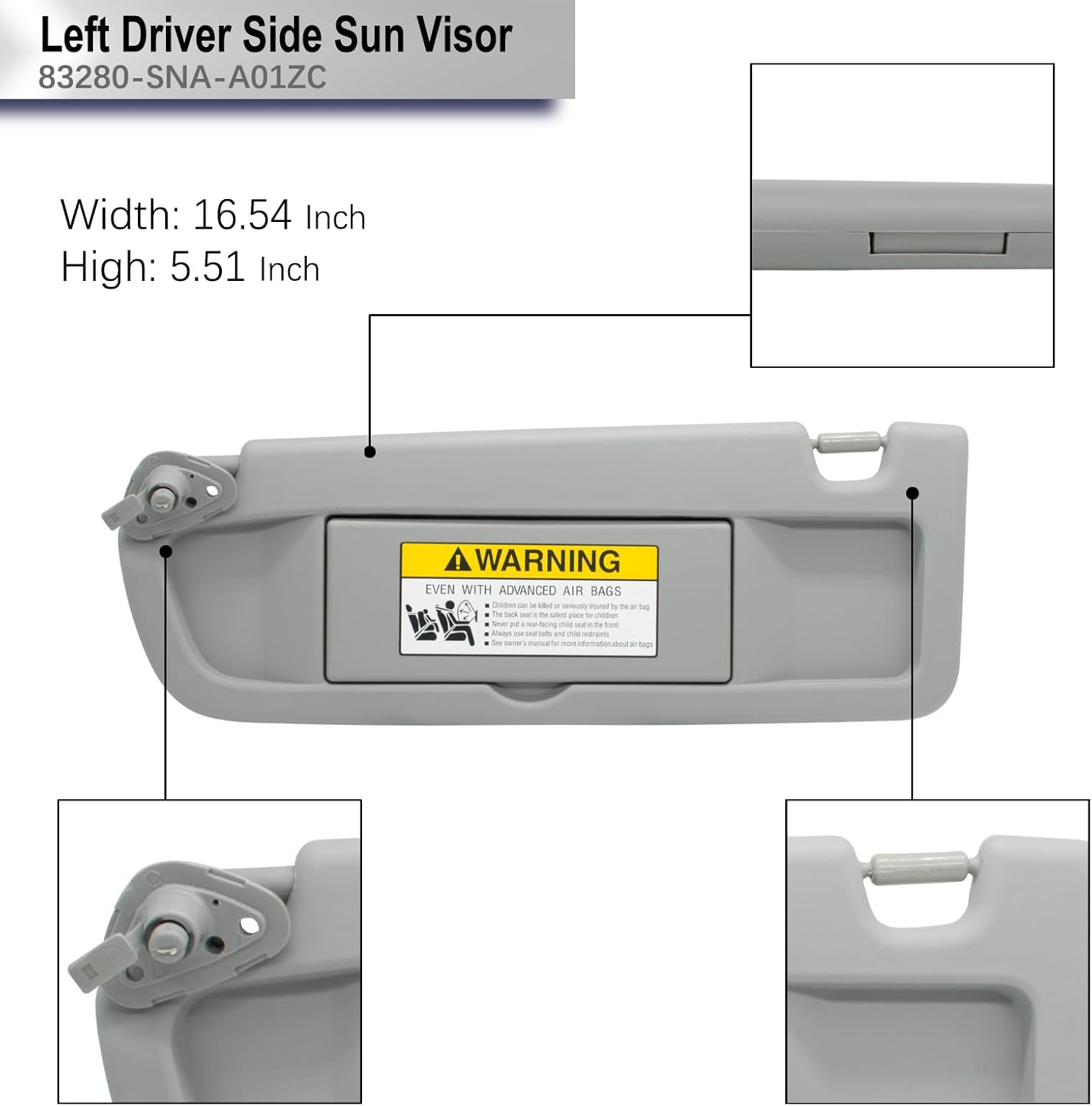 Reemplazo del parasol del lado izquierdo del conductor compatible con Honda Civic 2006, 2007, 2008, 2009, 2010, 2011, repuesto # 83280-SNA-A01ZC,