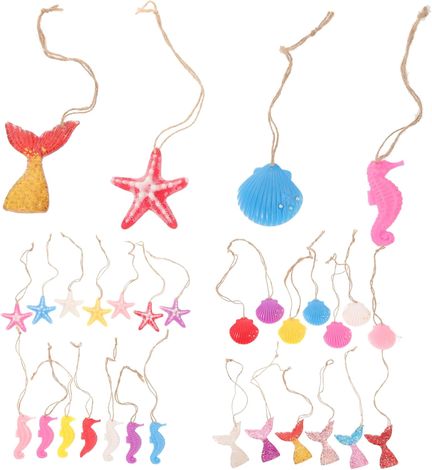 BESTOYARD 135 Pcs Mediterranean Ornaments Hanging Beach Sign Summer Tree Ornaments Seashell Ornament Fishing Net Decor Wedding Decor Sea Decor Resin