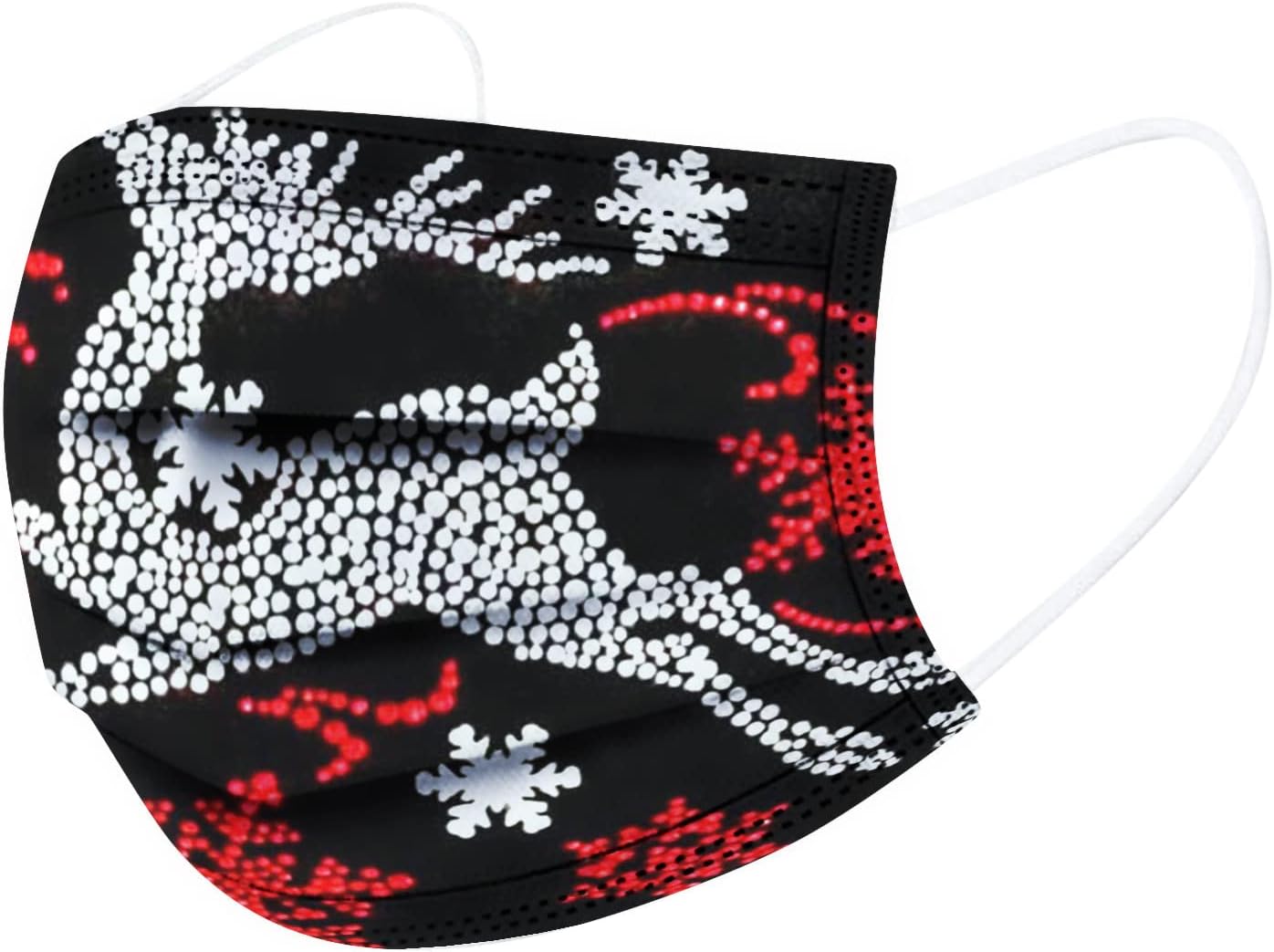 50 cubrebocas desechables de invierno para adultos, 3 capas con alambre para la nariz, diseño de copos de nieve, Papá Noel, renos