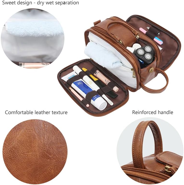 Neceser impermeable grande viaje afeitado Dopp kit marrón PU cuero hombres bolsa de aseo Dopp kit para hombres viaje neceser bolsa de aseo para