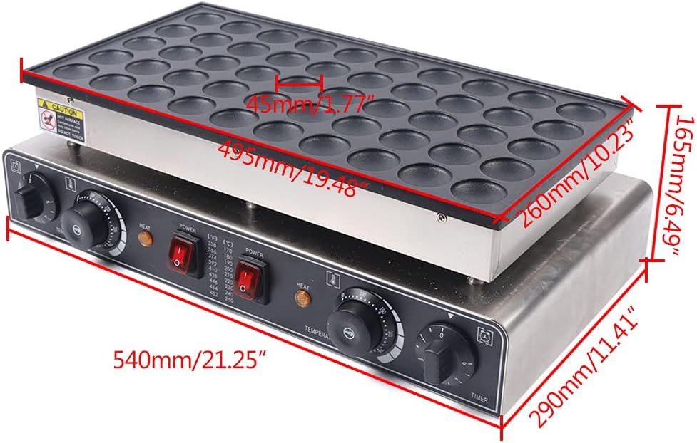 1.7KW 110V Máquina comercial para hacer panqueques 50 agujeros eléctrico mini holandés panadero antiadherente waffles panadero para el hogar cocina