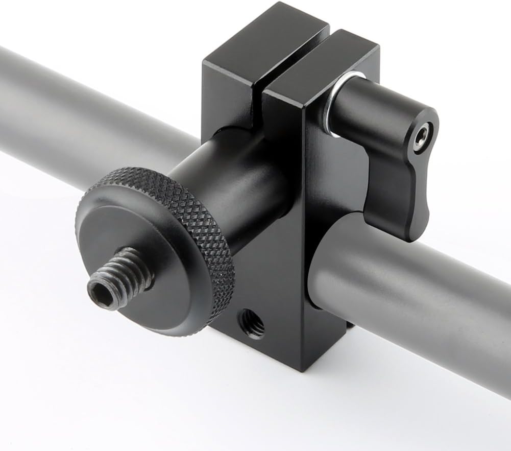 NICEYRIG Soporte de abrazadera de barra de bloque de riel de 0.591 in Ángulo de 90 grados para aparejo de hombro DSLR de varilla de 0.591 in