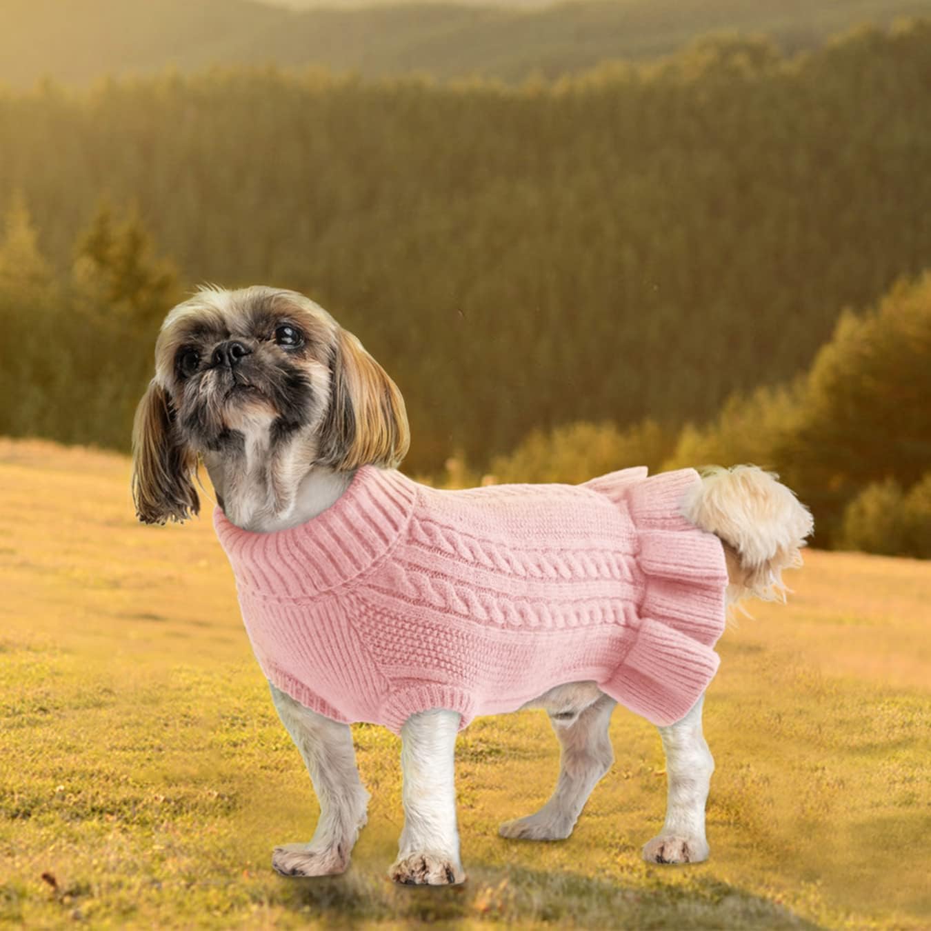 ALAGIRLS Suéter de invierno para perro y gato, ropa para cachorros, suéteres de punto trenzado para niñas y niñas, vestidos gruesos de color rosa