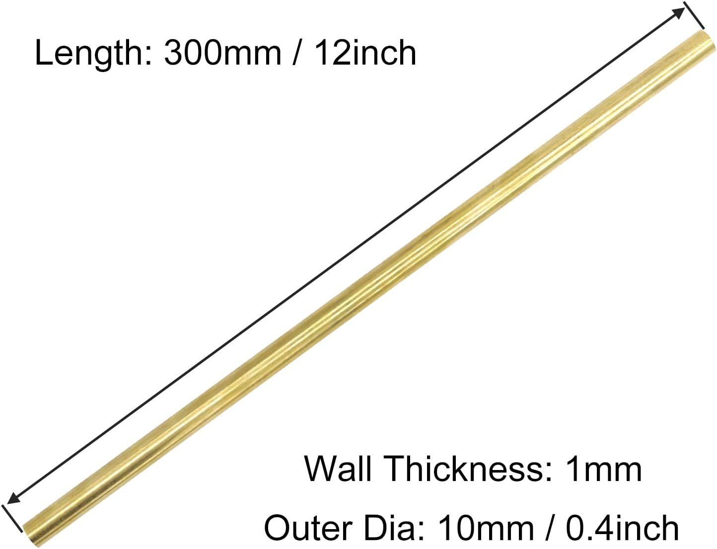 Tubo redondo de latón, 0.394 pulgadas de diámetro exterior de 0.039 pulgadas de grosor de pared de 11.811 in de longitud, tubo recto de metal sin