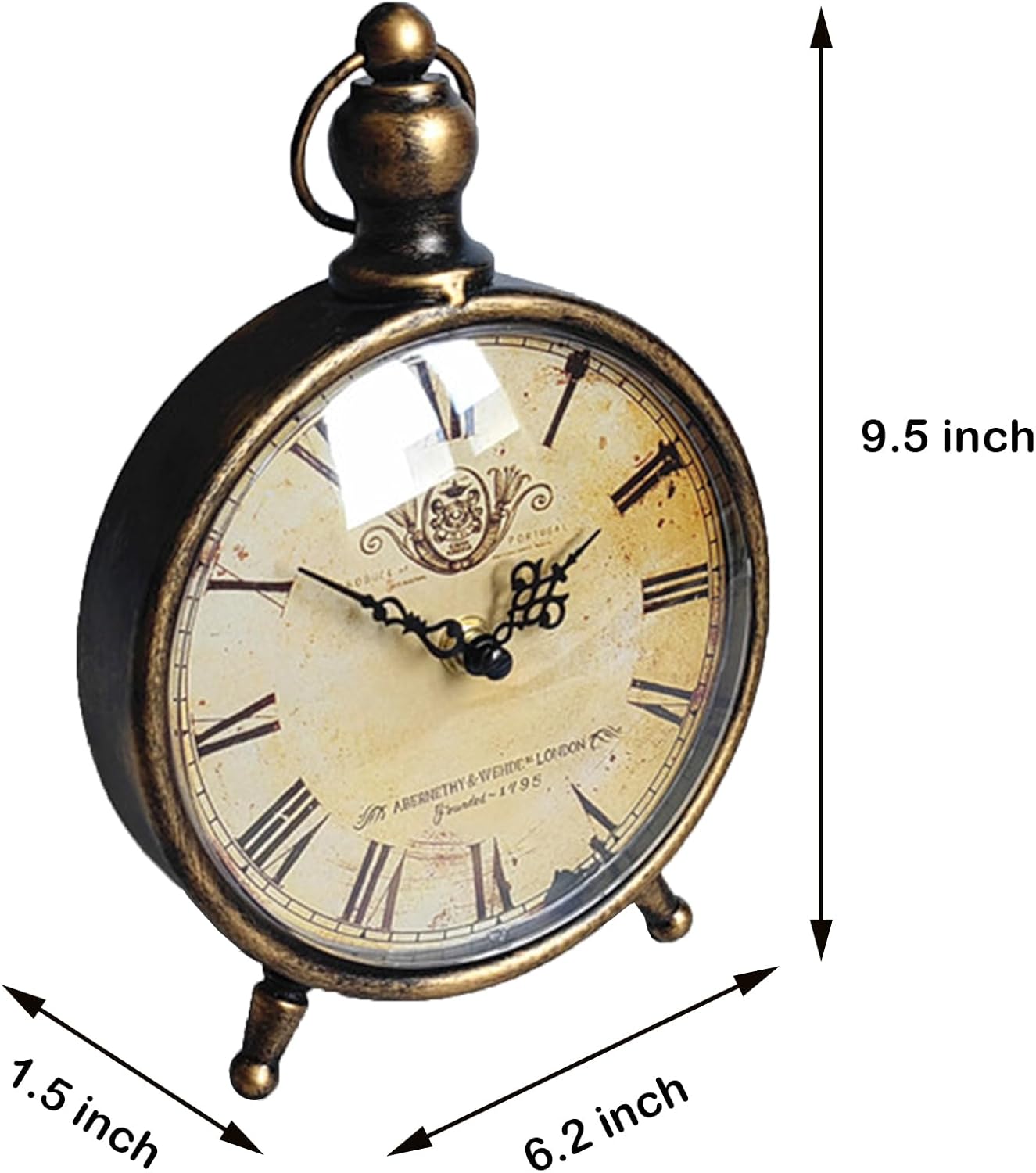 HZDHCLH Reloj de mesa vintage, funciona con pilas, reloj de repisa retro para sala de estar, chimenea, reloj de escritorio de metal silencioso,