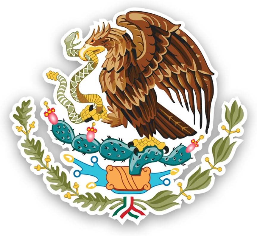 Adhesivo adhesivo del escudo de armas mexicano, vinilo autoadhesivo a la intemperie, fabricado en Estados Unidos, bandera de México mex mx coa, 18