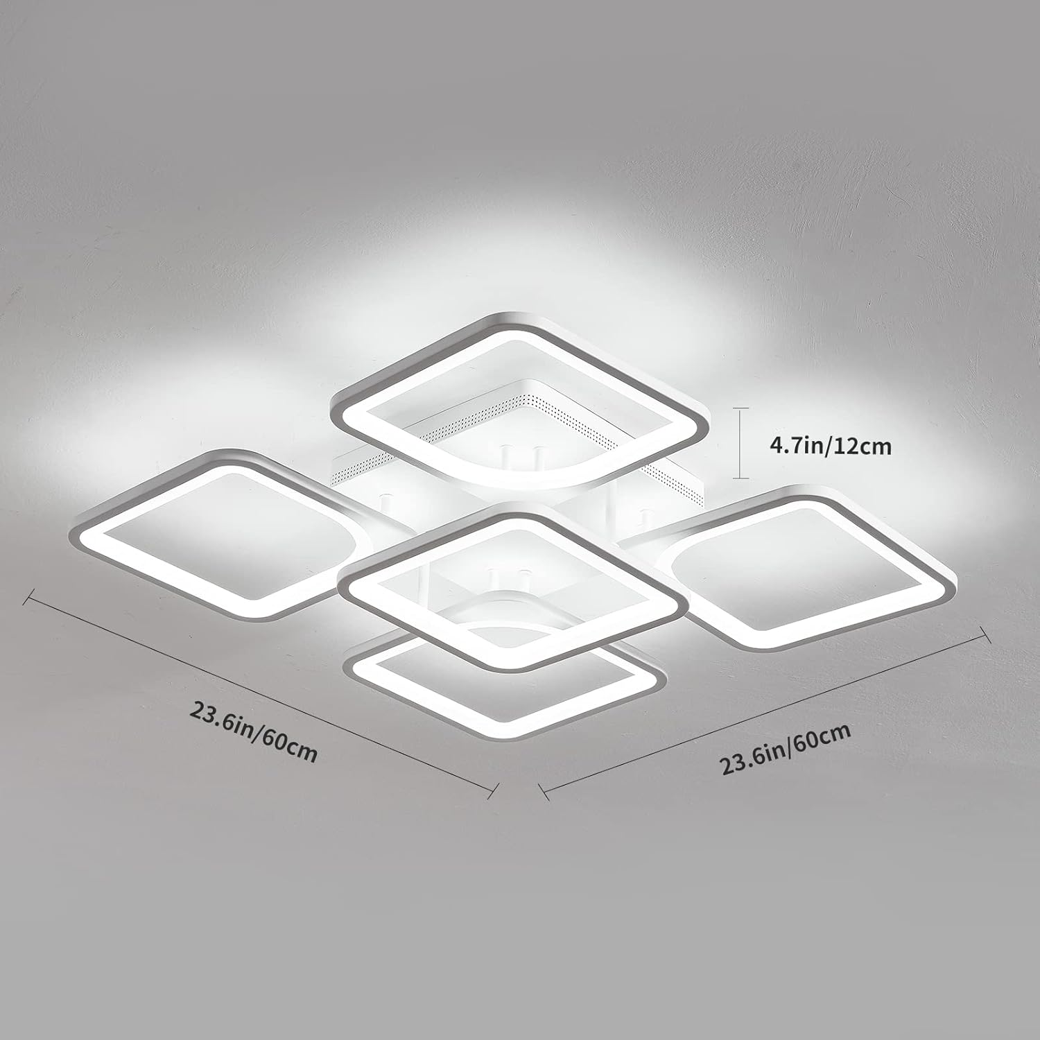 Jaycomey Lámpara de techo LED moderna regulable, 23.6 pulgadas, montaje empotrado, con control remoto, lámpara de techo acrílica de 5 cuadrados para