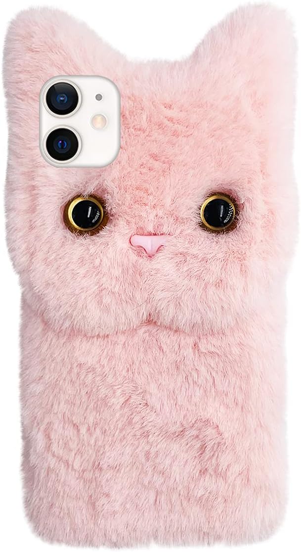 Funda de felpa de piel esponjosa para 12 minilindros de gatos peludos, funda protectora mullida de animales 3D, pelo de conejo sintético, juguete
