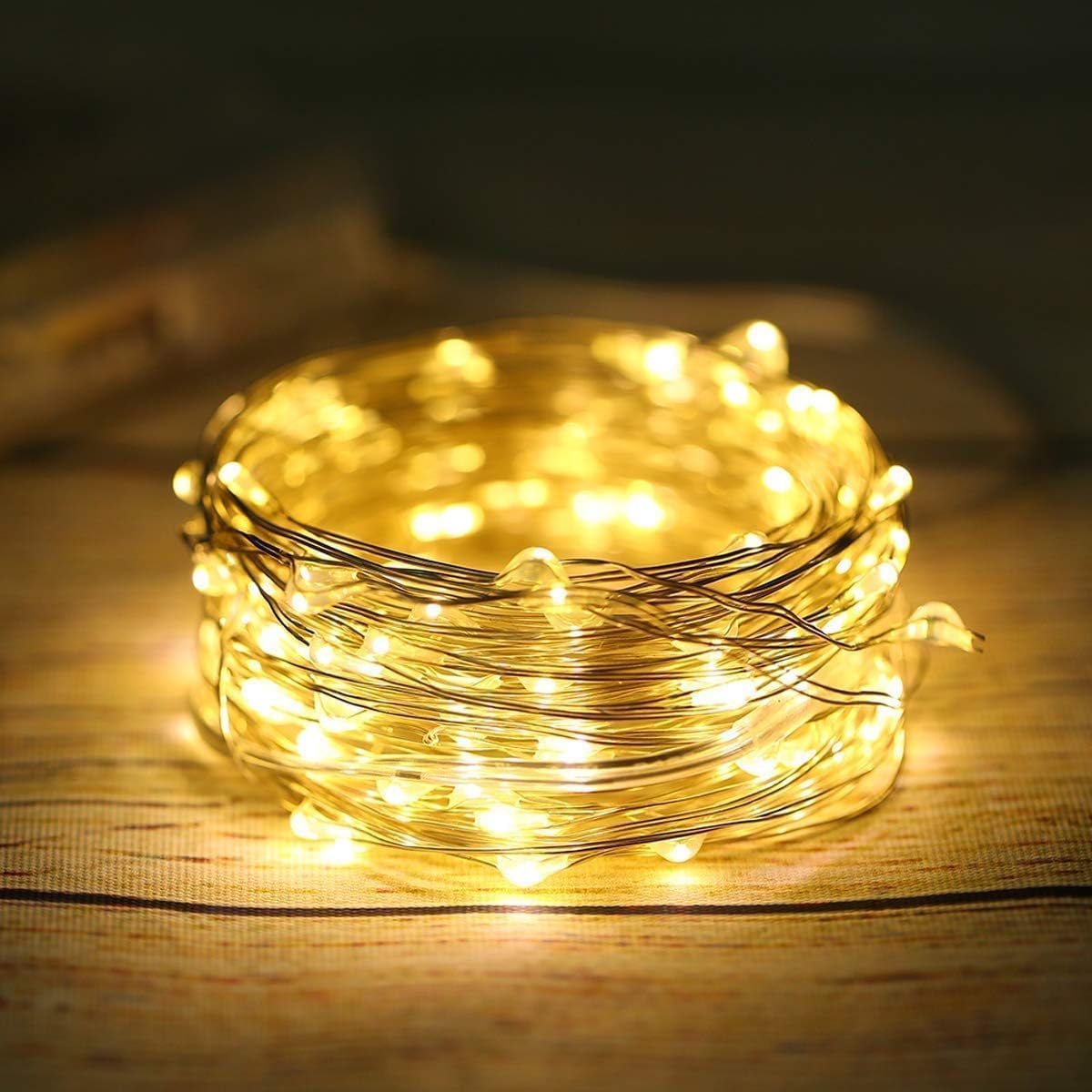 ANJAYLIA Paquete de 4 luces de hadas de 33 pies, 100 luces LED, funciona con pilas, mini luces estrelladas parpadeantes para bodas, fiestas,