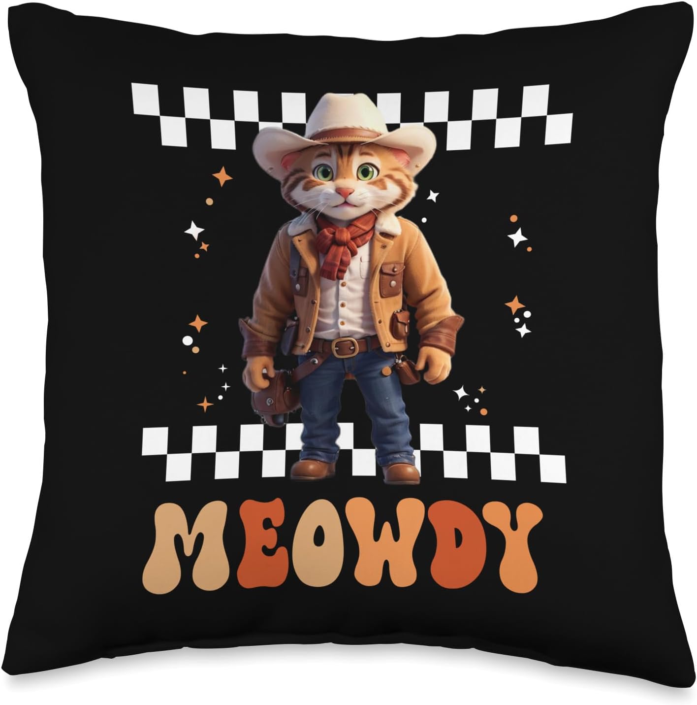 Meowdy Cowboy Hat Cat Groovy Retro Cats Lovers Meowdy Cowboy Hat Groovy Retro Kitten Cats Lovers – Almohada de 16 x 16 pulgadas, multicolor