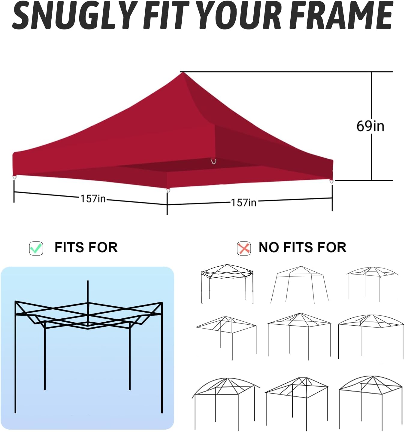 Toldo de repuesto de 13 x 13 pies para tienda de campaña desplegable, protección UV, impermeable y resistente al viento, para jardín al aire libre,