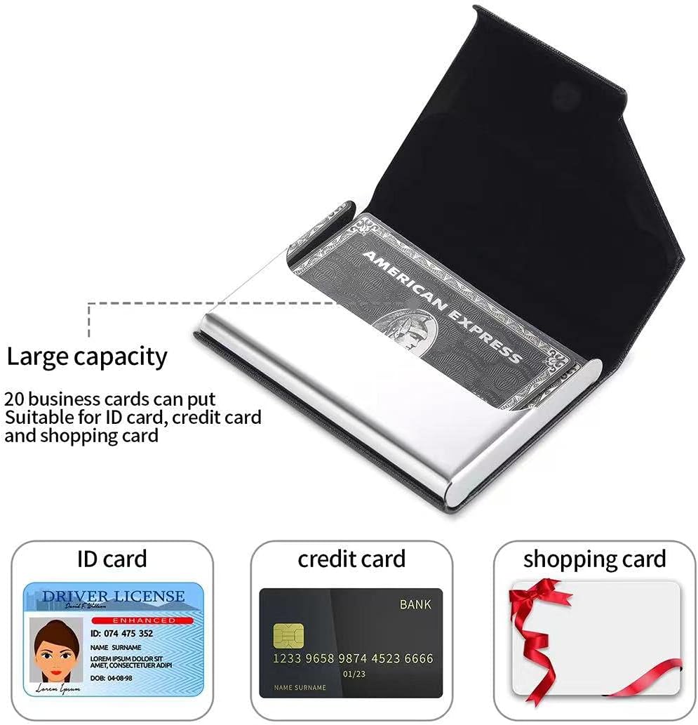 Funda para tarjetas de visita, cuero sintético de lujo y acero inoxidable, funda para tarjetas de presentación para hombres y mujeres, con cierre