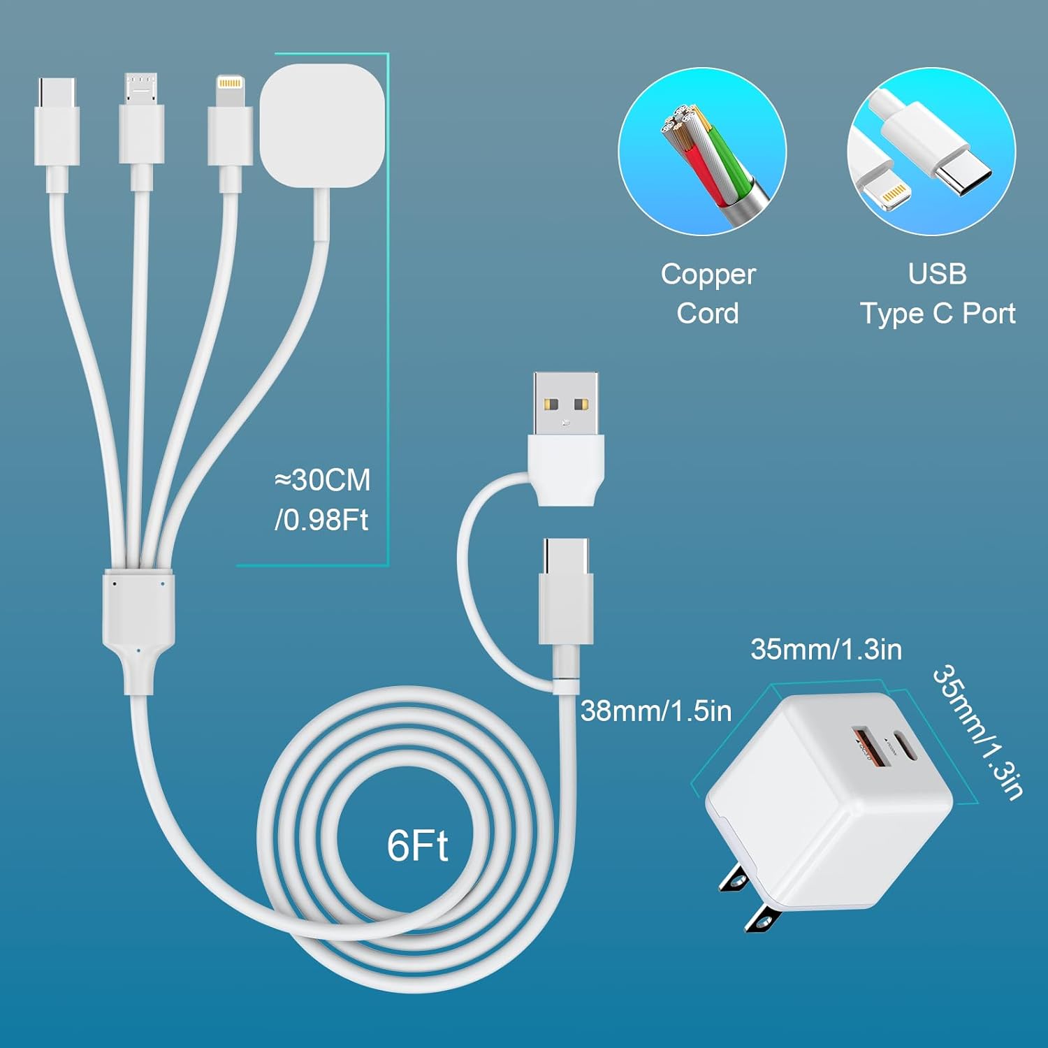 Cargador USB C para Apple Watch 2024 con enchufe de pared rápido PD de 30 W para Apple WatchiPhone 15141312ProMax, cable de cargador inalámbrico 4