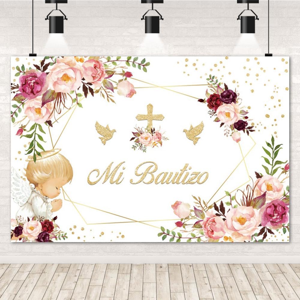Mi Bautizo – Telón de fondo de bautismo para fotografía de vinilo de 10 x 8 pies, decoración de fiesta de la primera comunión, telón de fondo de