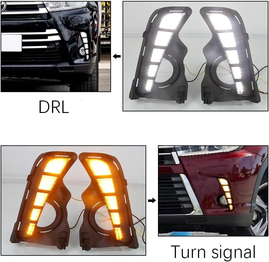 GETITALONE Blancoámbar LED frontal diurna luz secuencial intermitente señal señal característica compatible con Toyota Highlander 2018